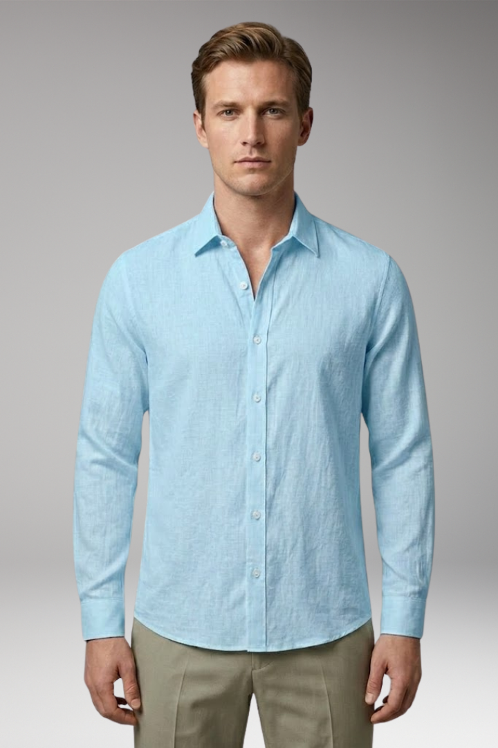 Men's Summer Shirt with Stand-up Collar and Rollable Sleeves
