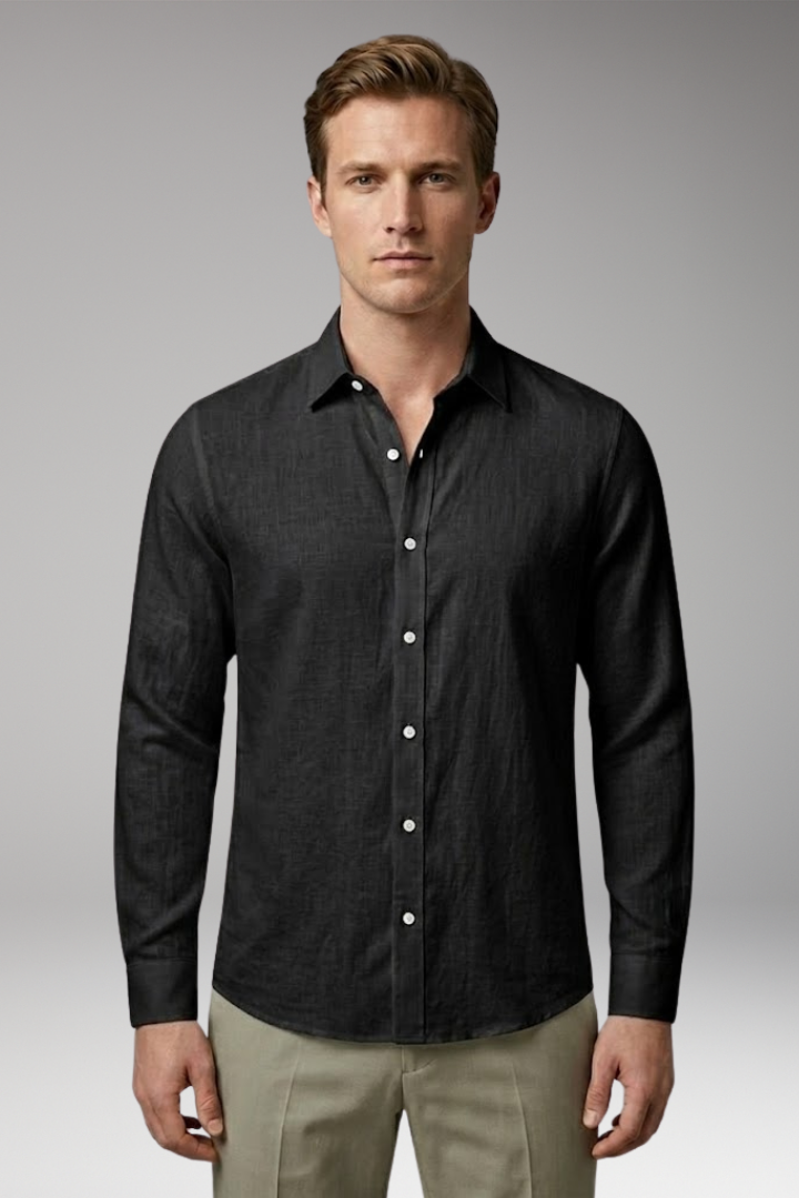 Men's Summer Shirt with Stand-up Collar and Rollable Sleeves