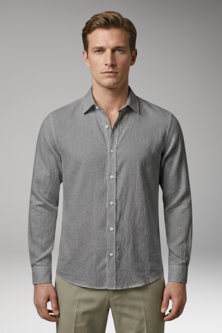 Men's Summer Shirt with Stand-up Collar and Rollable Sleeves