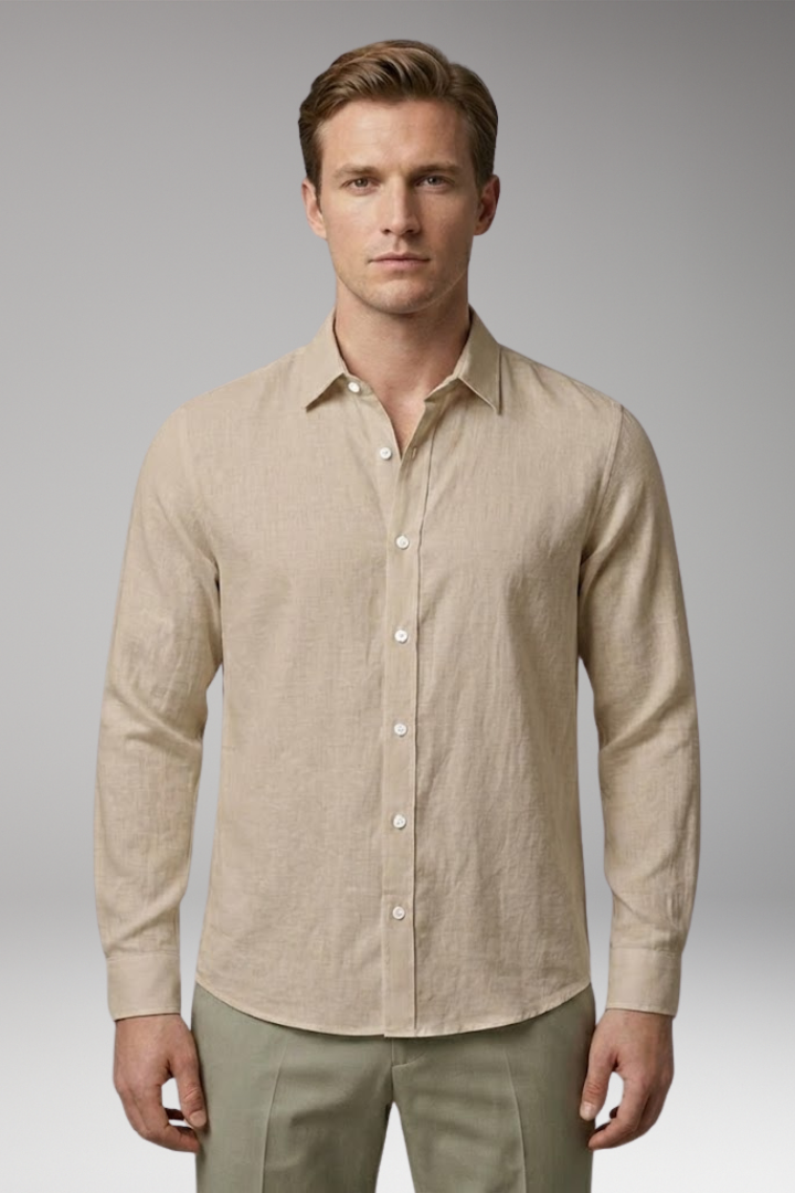 Men's Summer Shirt with Stand-up Collar and Rollable Sleeves