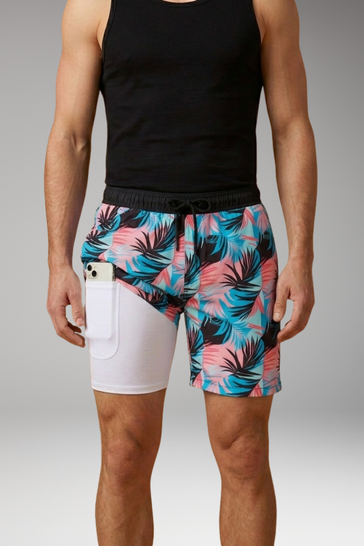 Men’s Summer Shorts with Drawstring Waistband and Vibrant Printed Design