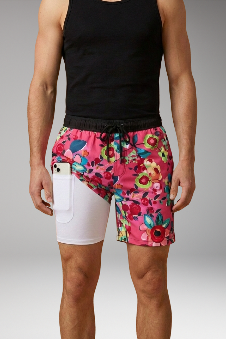 Men’s Summer Shorts with Drawstring Waistband and Vibrant Printed Design