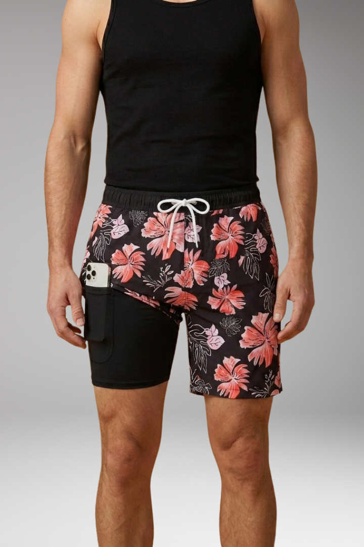Men’s Summer Shorts with Drawstring Waistband and Vibrant Printed Design