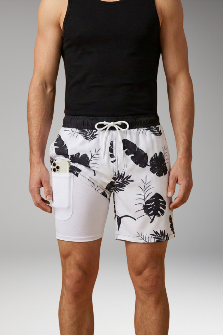 Men’s Summer Shorts with Drawstring Waistband and Vibrant Printed Design