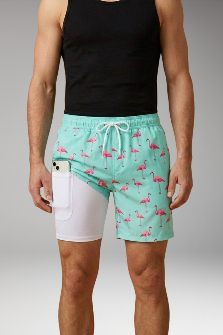 Men’s Summer Shorts with Drawstring Waistband and Vibrant Printed Design