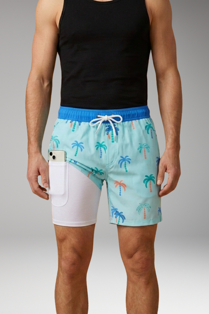 Men’s Summer Shorts with Drawstring Waistband and Vibrant Printed Design