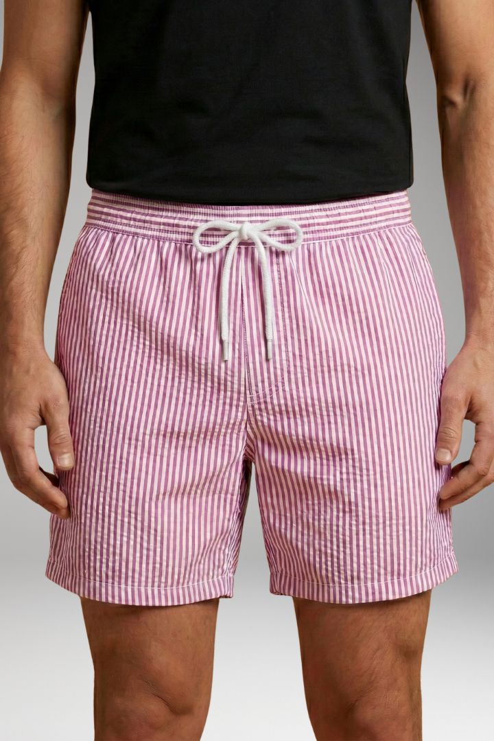 Men’s Surf Shorts with Elastic Waistband and Striped Design