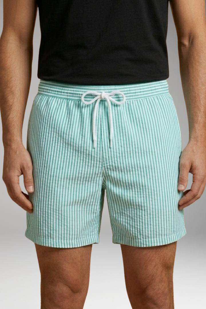 Men’s Surf Shorts with Elastic Waistband and Striped Design