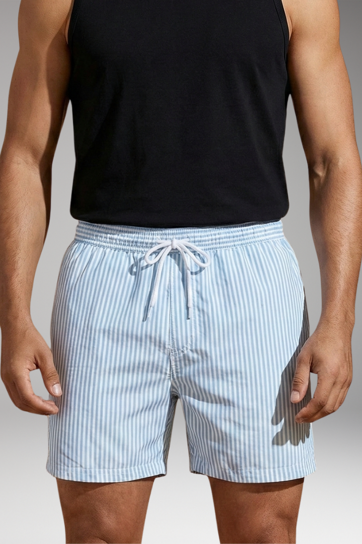 Men’s Surf Shorts with Elastic Waistband and Striped Design