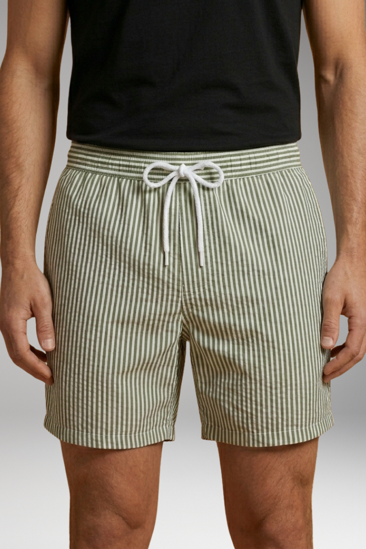 Men’s Surf Shorts with Elastic Waistband and Striped Design