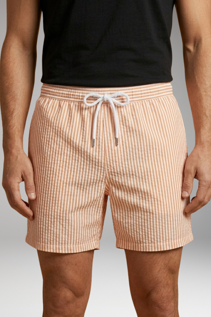 Men’s Surf Shorts with Elastic Waistband and Striped Design