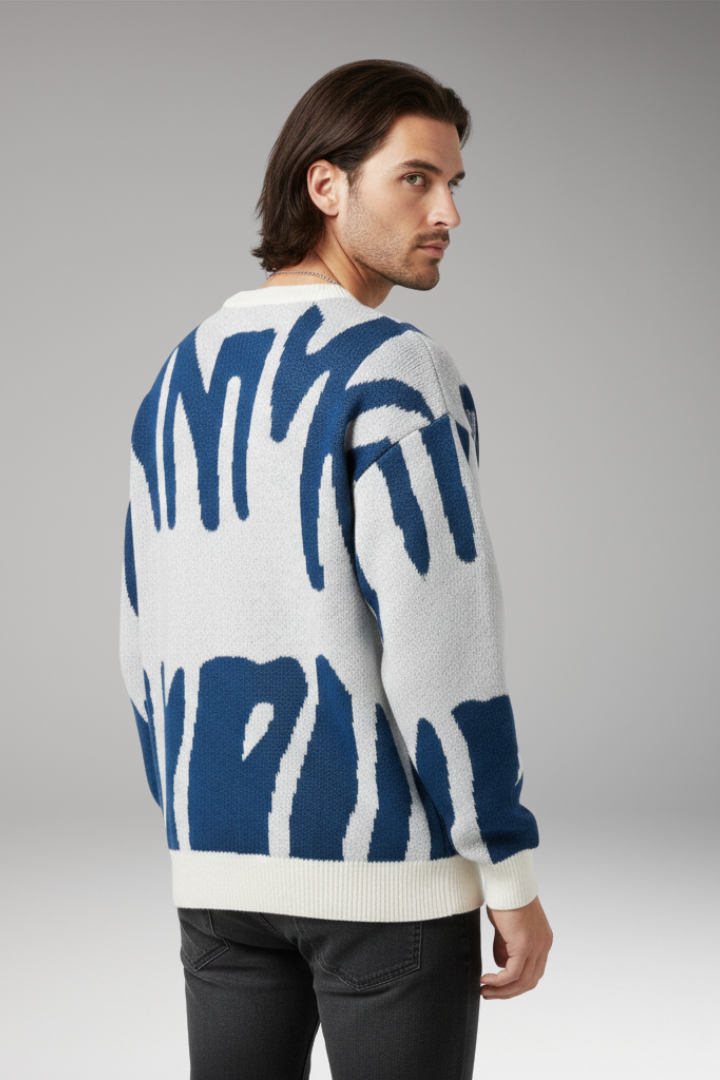 Men’s Jumper with Abstract Print and Ribbed Details