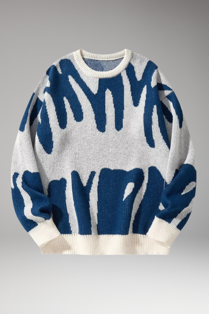 Men’s Jumper with Abstract Print and Ribbed Details