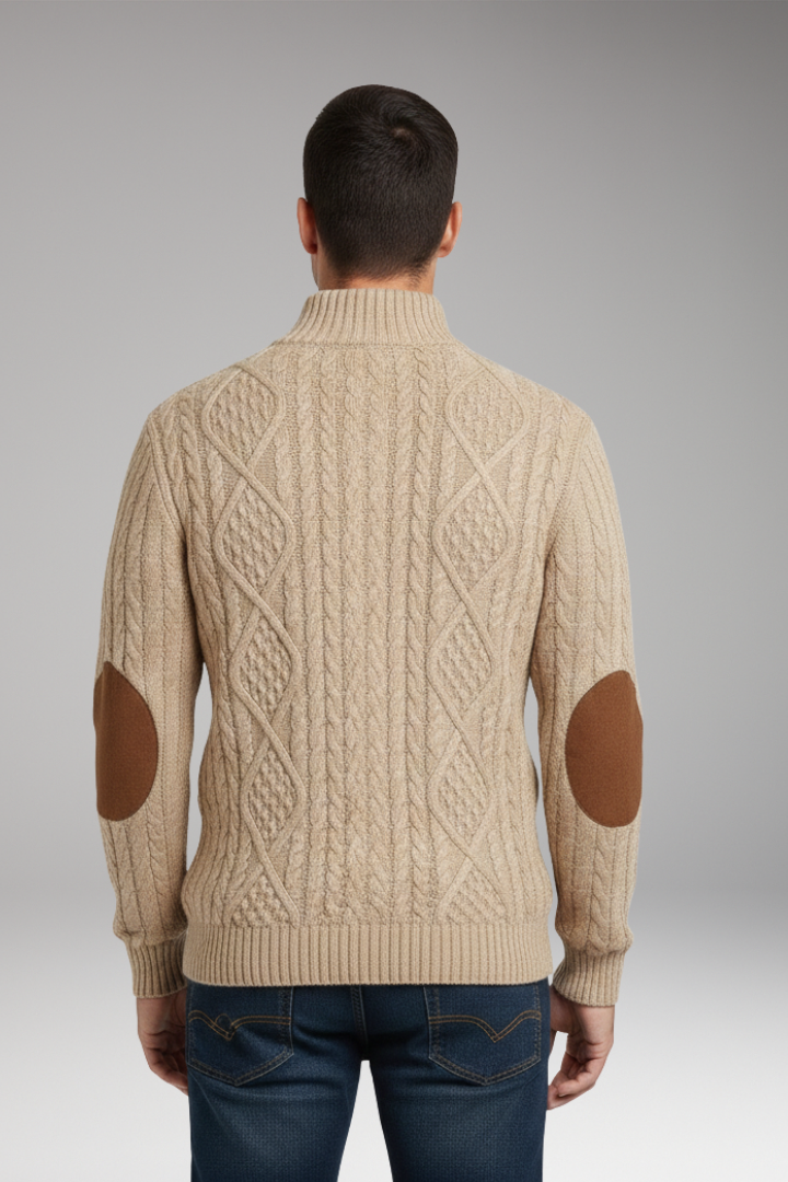 Men’s Jumper with Buttoned Collar and Elbow Patches
