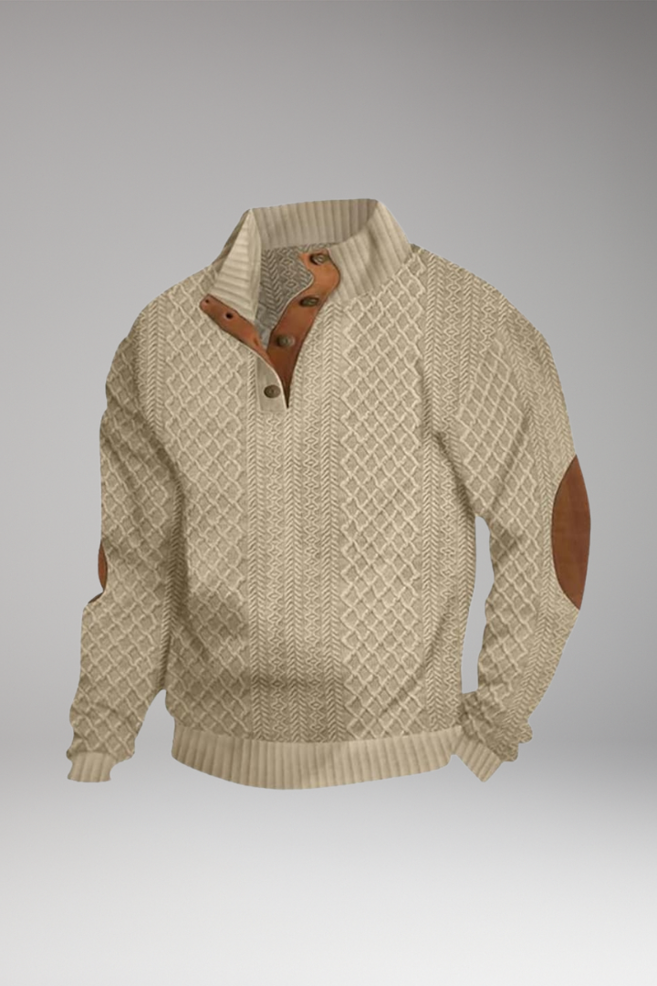 Men’s Jumper with Buttoned Collar and Elbow Patches