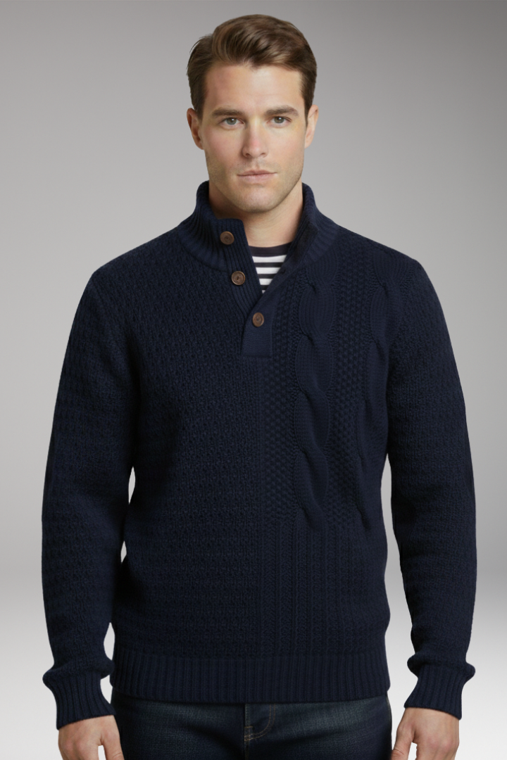 Men’s Jumper with Buttoned Neckline and Elbow Patches