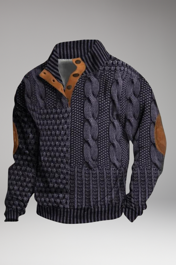 Men’s Jumper with Buttoned Neckline and Elbow Patches