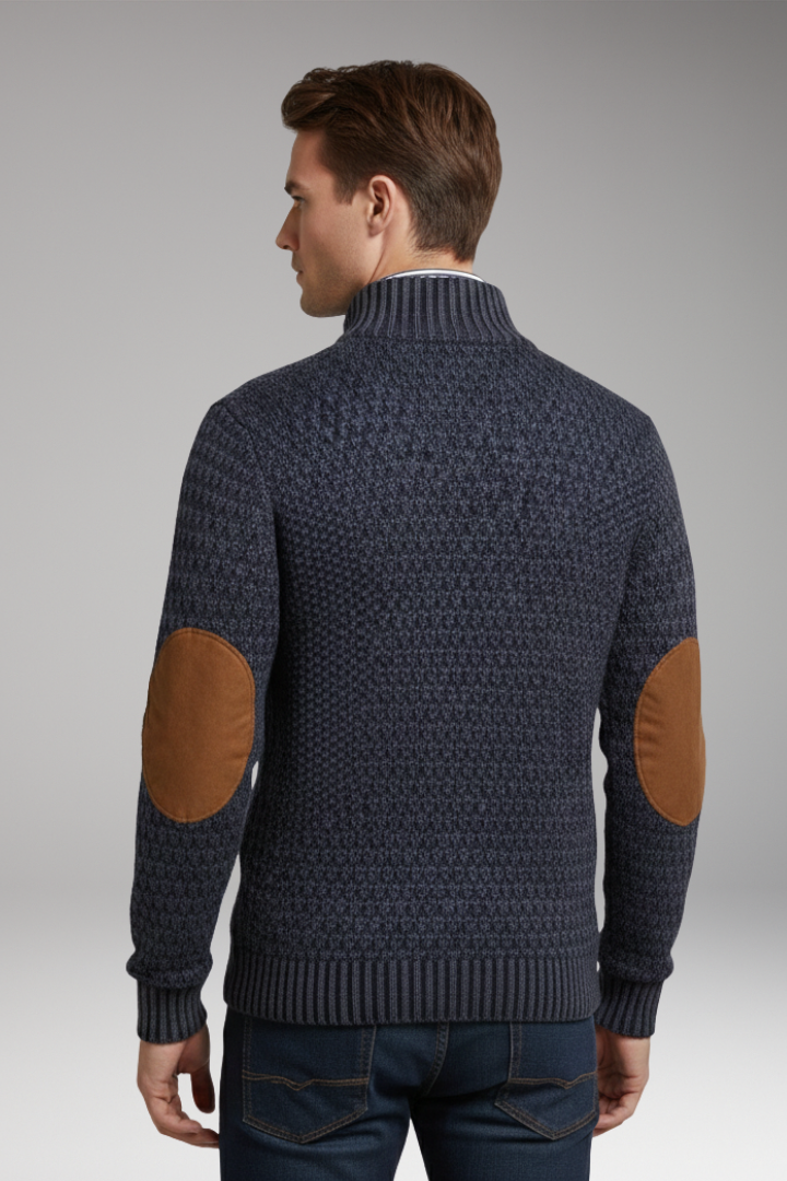 Men’s Jumper with Buttoned Neckline and Elbow Patches
