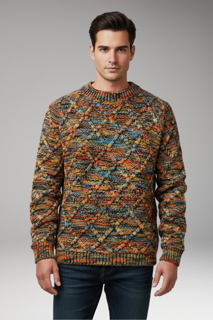 Men's Jumper with Diamond Pattern Texture