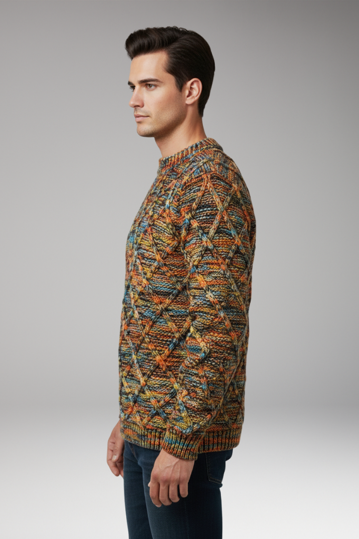 Men's Jumper with Diamond Pattern Texture