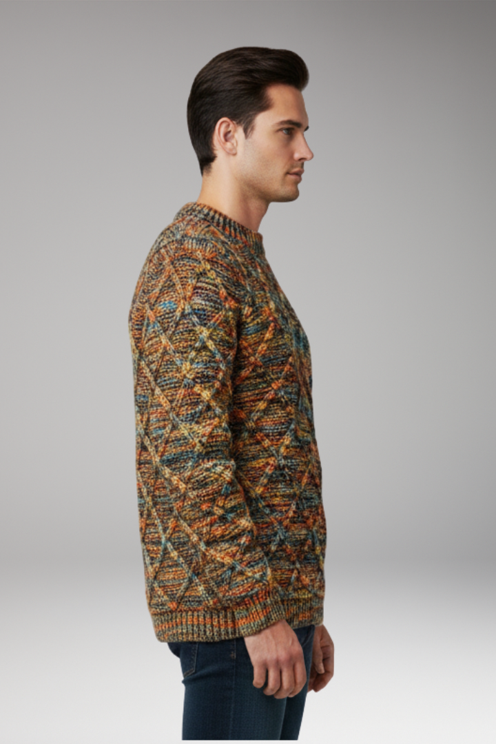 Men's Jumper with Diamond Pattern Texture
