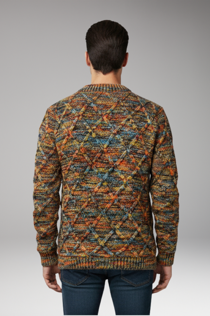 Men's Jumper with Diamond Pattern Texture
