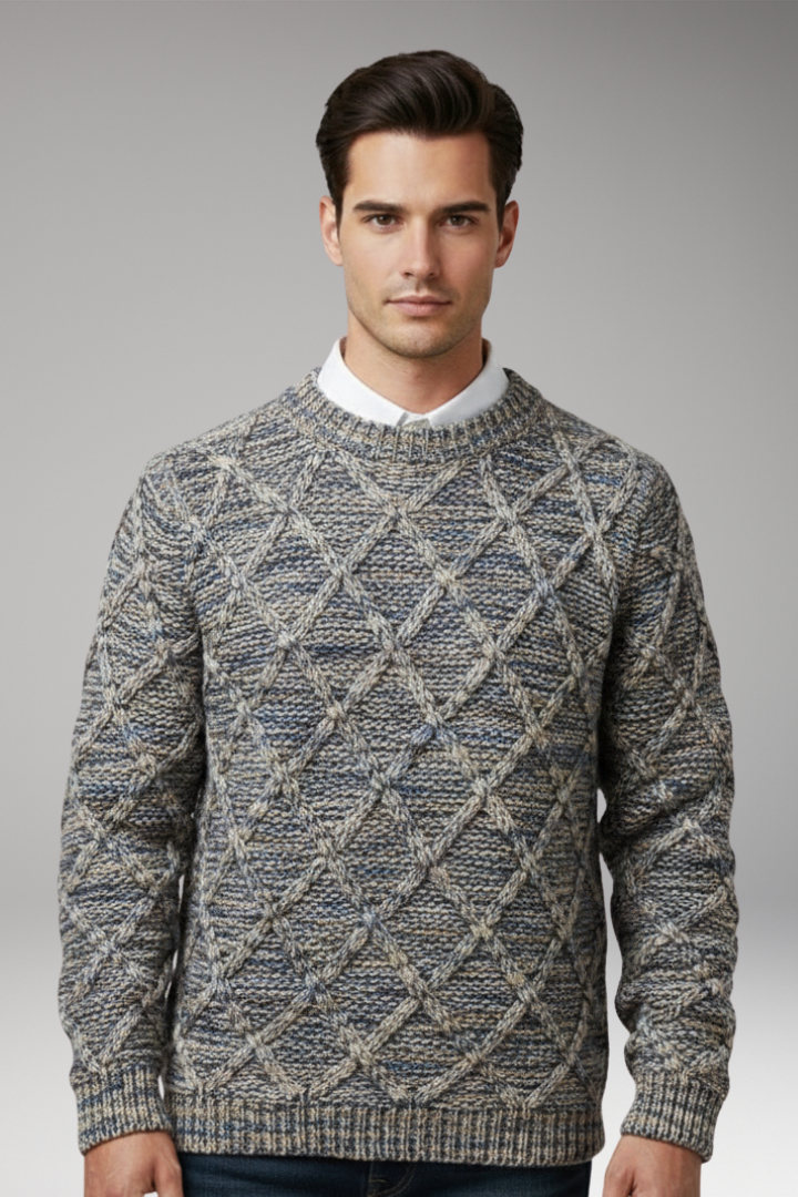 Men's Jumper with Diamond Pattern Texture