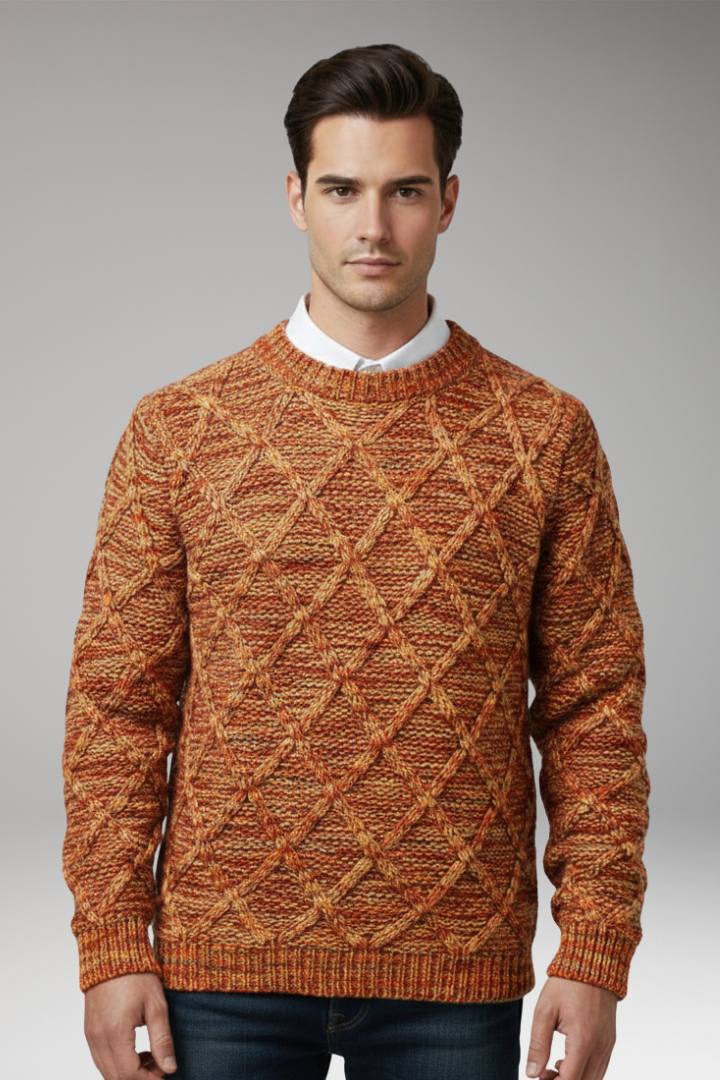 Men's Jumper with Diamond Pattern Texture
