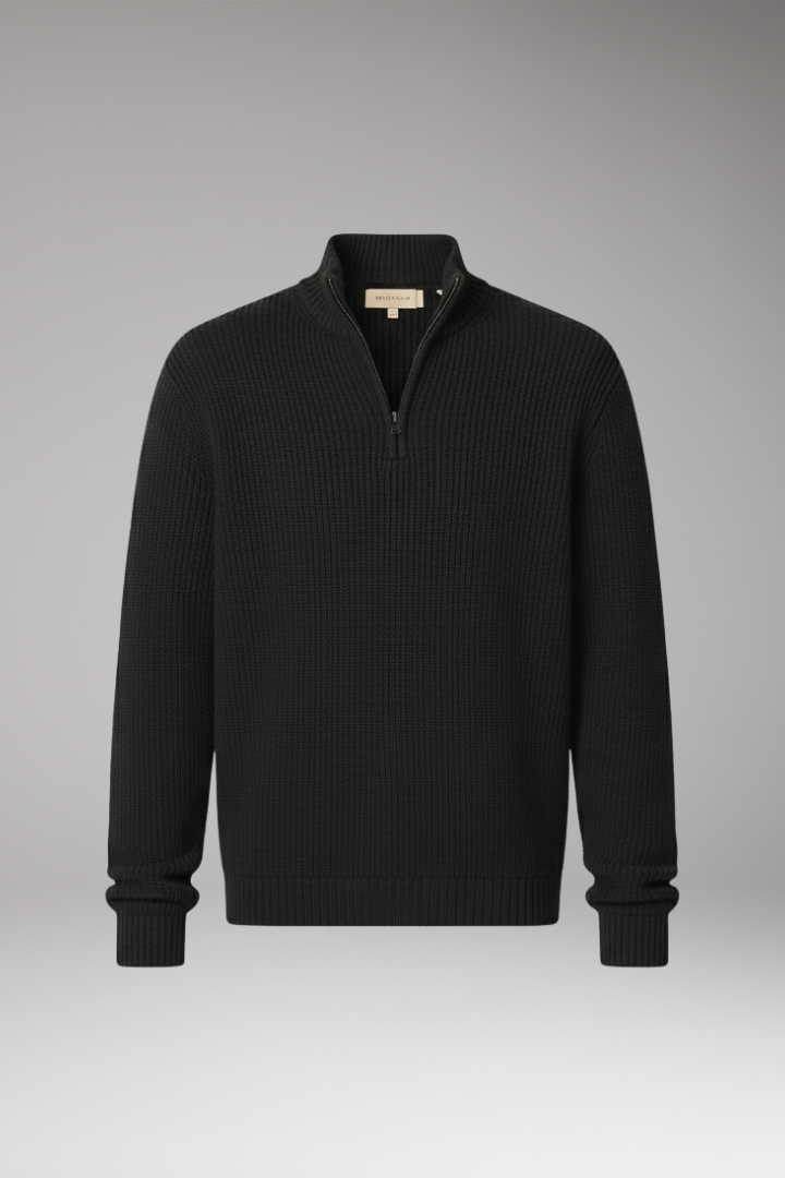 Men’s Jumper with Half-Zip Closure and Stand Collar