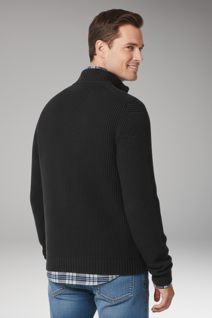 Men’s Jumper with Half-Zip Closure and Stand Collar