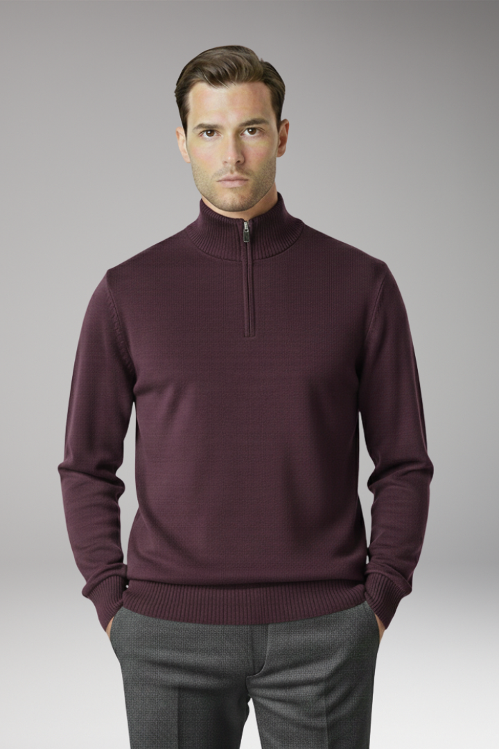 Men’s Jumper with Half Zip and Ribbed Hem