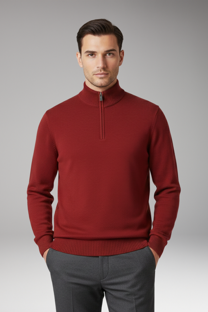 Men’s Jumper with Half Zip and Ribbed Hem