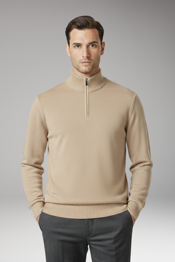 Men’s Jumper with Half Zip and Ribbed Hem