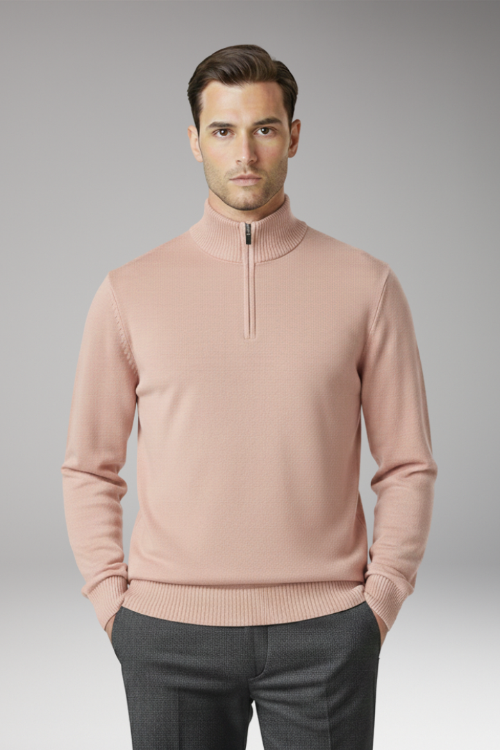 Men’s Jumper with Half Zip and Ribbed Hem