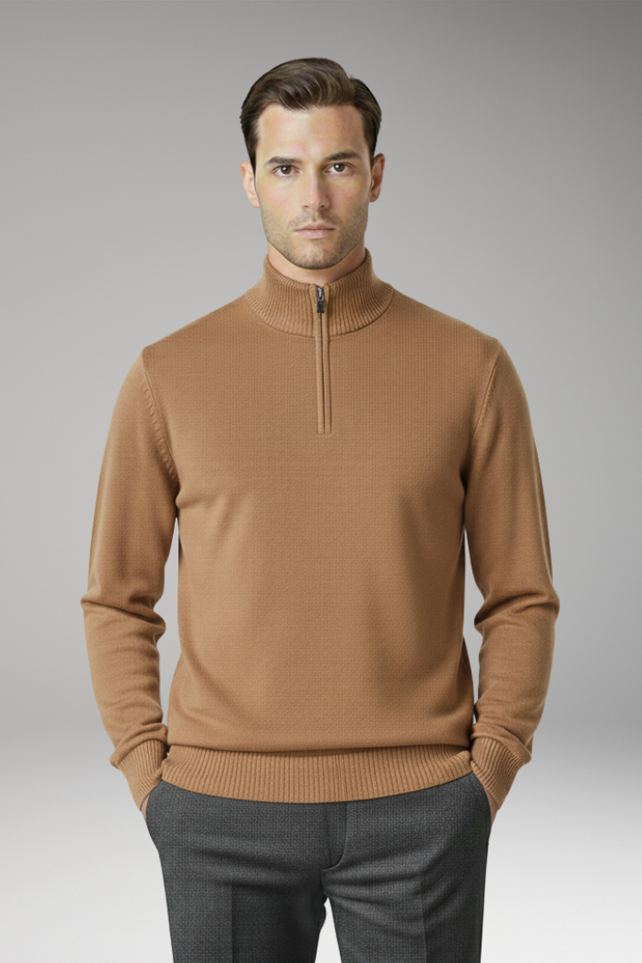 Men’s Jumper with Half Zip and Ribbed Hem
