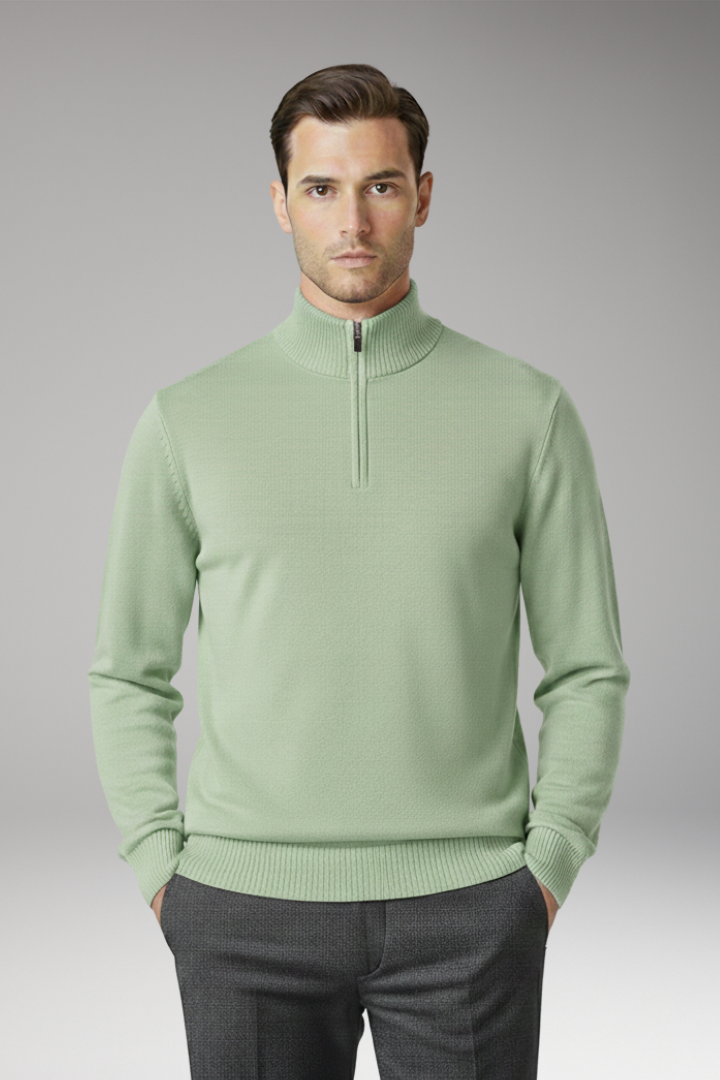 Men’s Jumper with Half Zip and Ribbed Hem