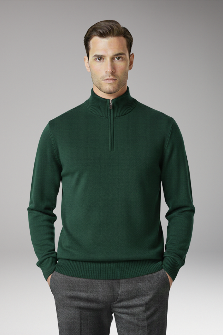 Men’s Jumper with Half Zip and Ribbed Hem