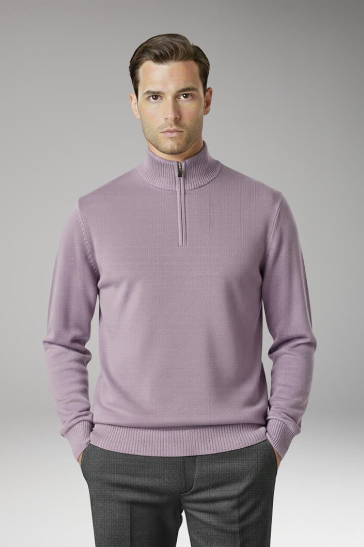 Men’s Jumper with Half Zip and Ribbed Hem
