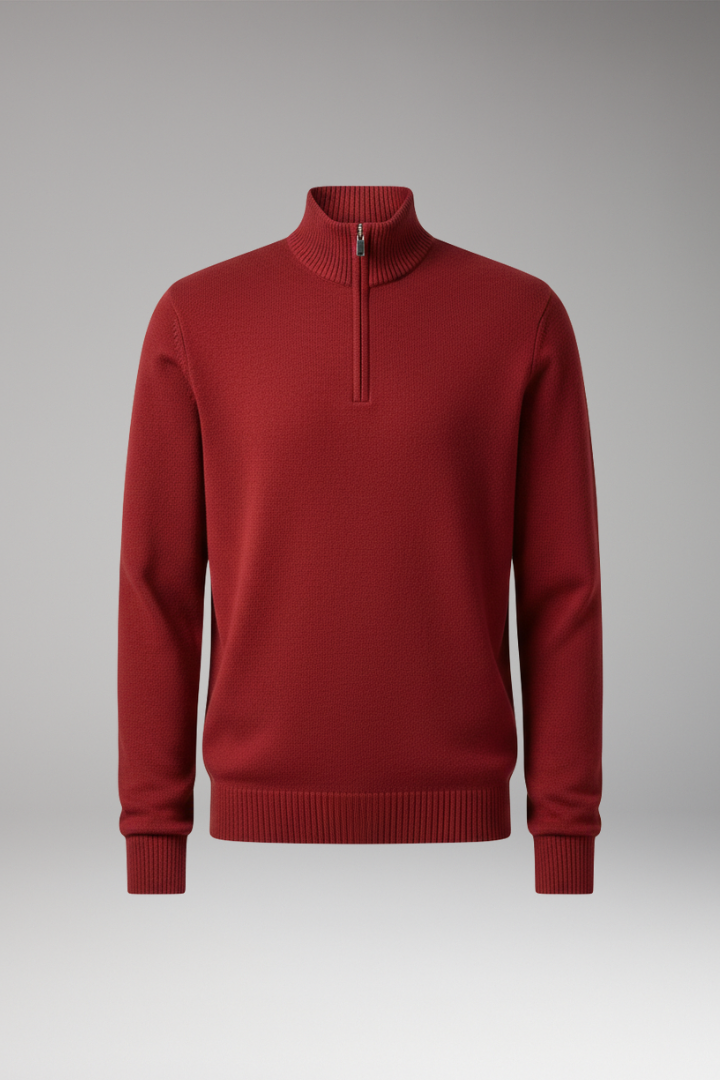 Men’s Jumper with Half Zip and Ribbed Hem
