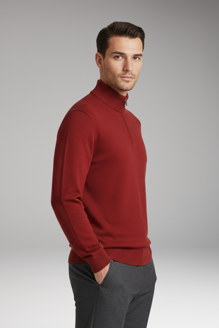 Men’s Jumper with Half Zip and Ribbed Hem