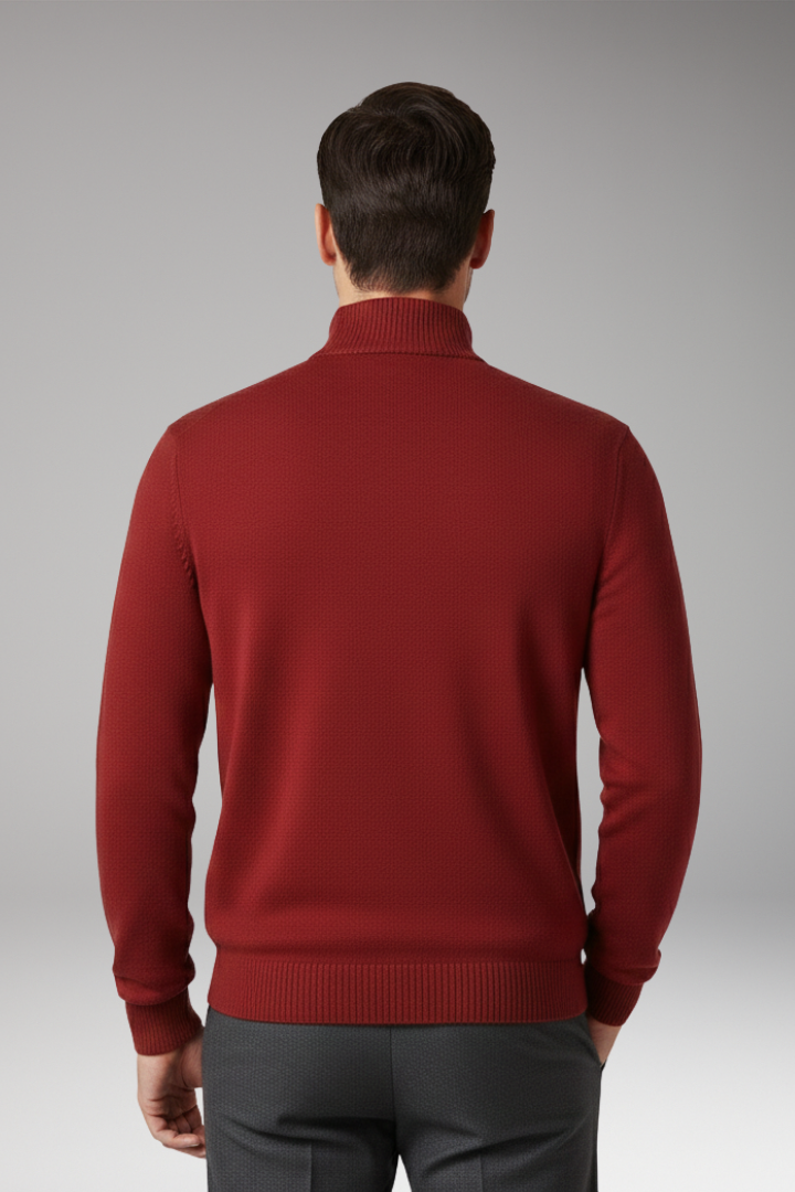 Men’s Jumper with Half Zip and Ribbed Hem