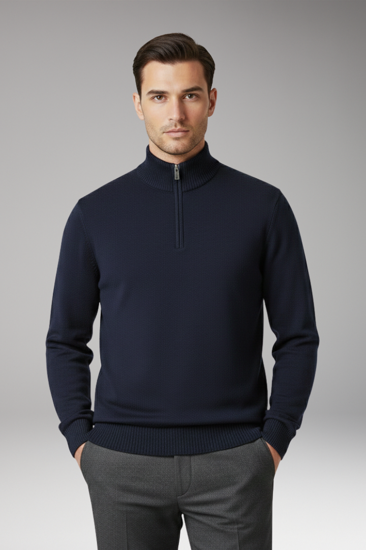 Men’s Jumper with Half Zip and Ribbed Hem
