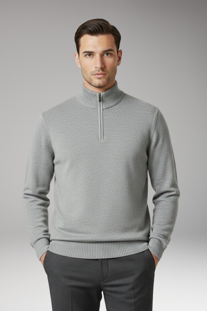 Men’s Jumper with Half Zip and Ribbed Hem