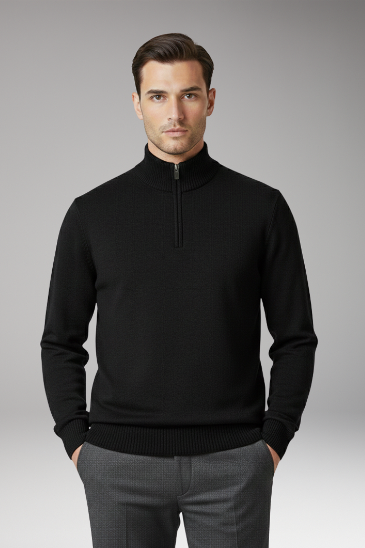 Men’s Jumper with Half Zip and Ribbed Hem