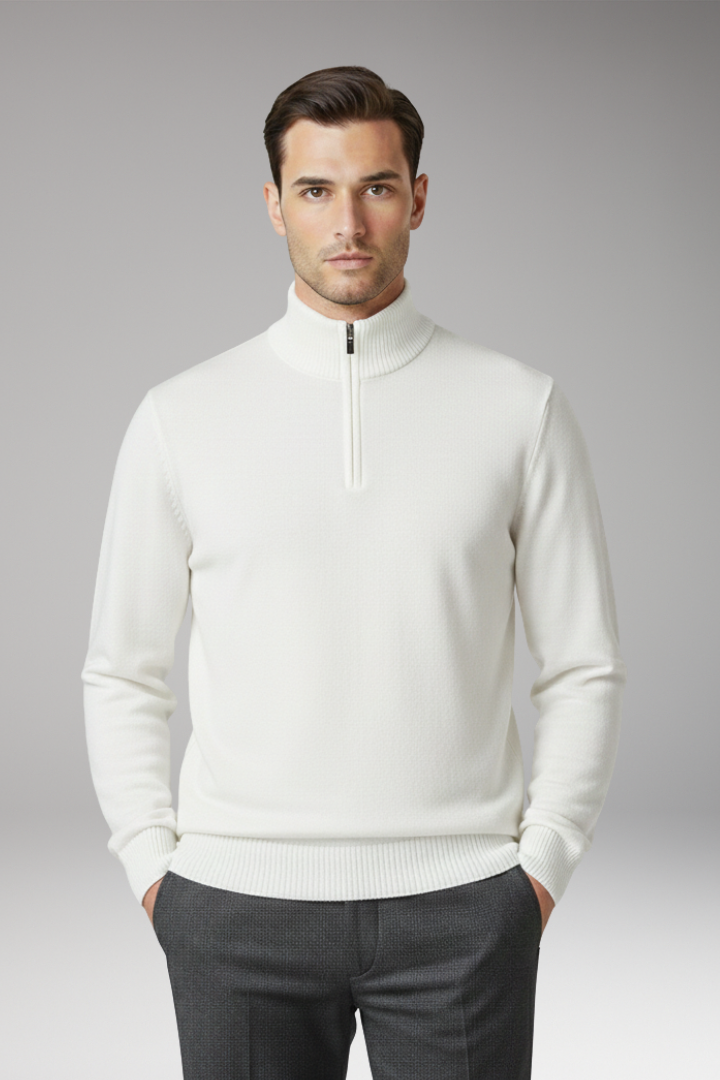 Men’s Jumper with Half Zip and Ribbed Hem
