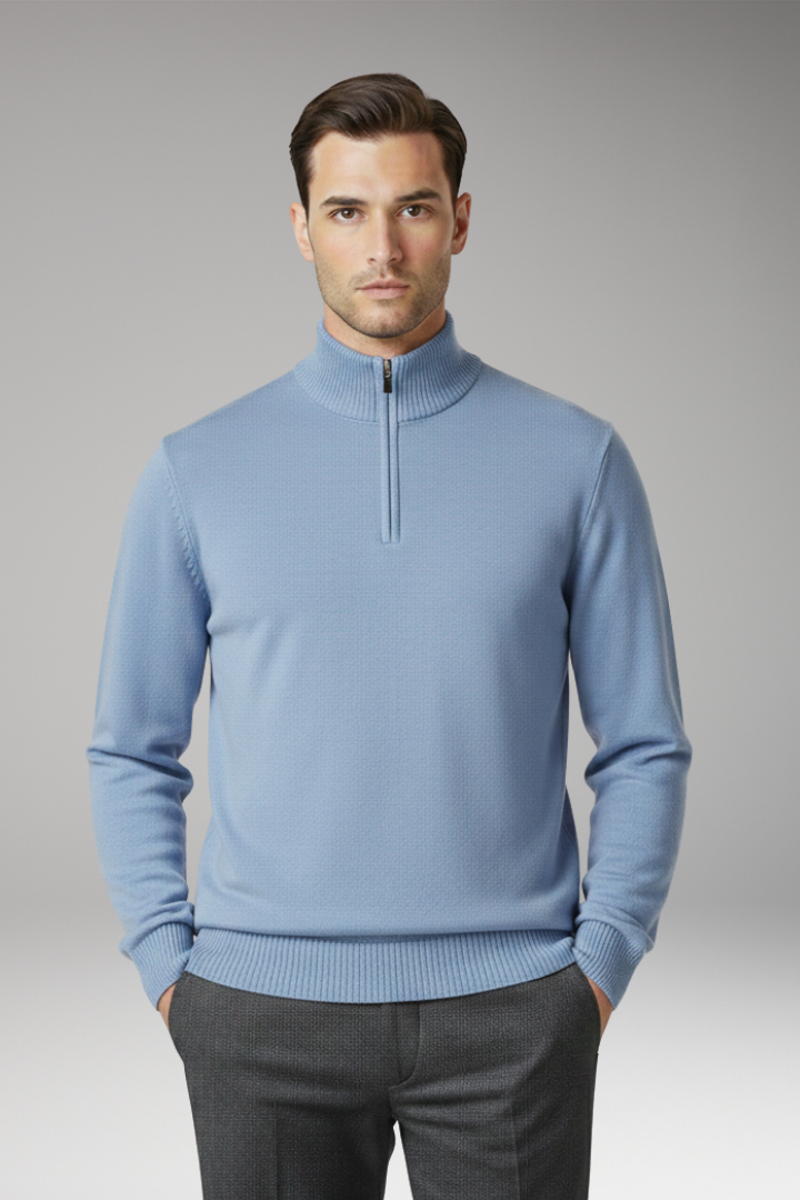 Men’s Jumper with Half Zip and Ribbed Hem