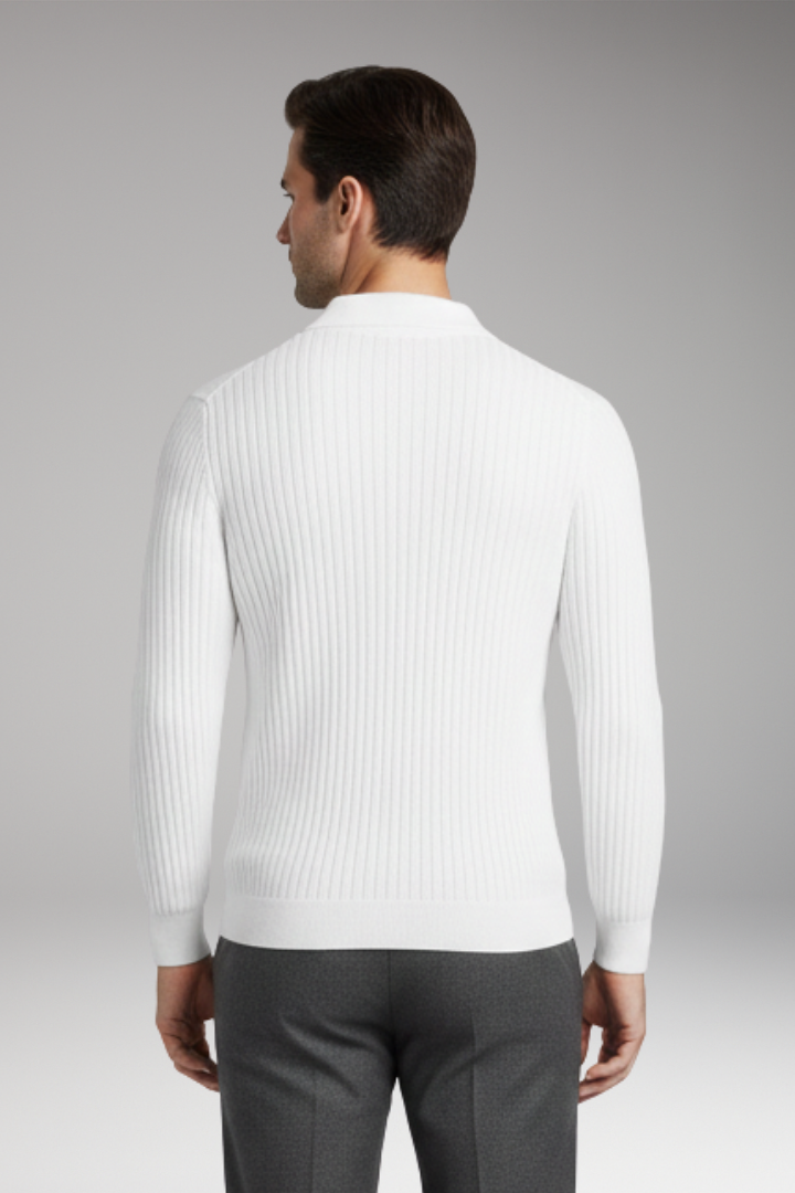 Men’s Jumper with Polo Collar and Ribbed Texture