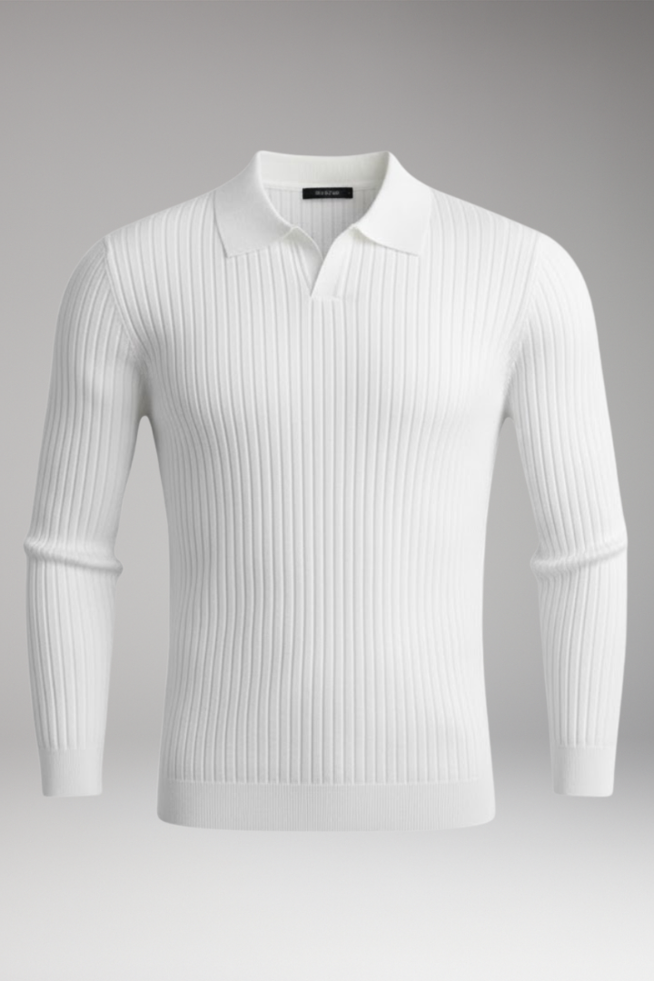 Men’s Jumper with Polo Collar and Ribbed Texture