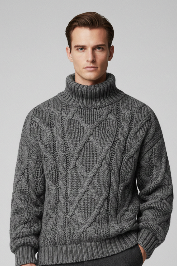 Men’s Jumper with Turtleneck and Cable Pattern