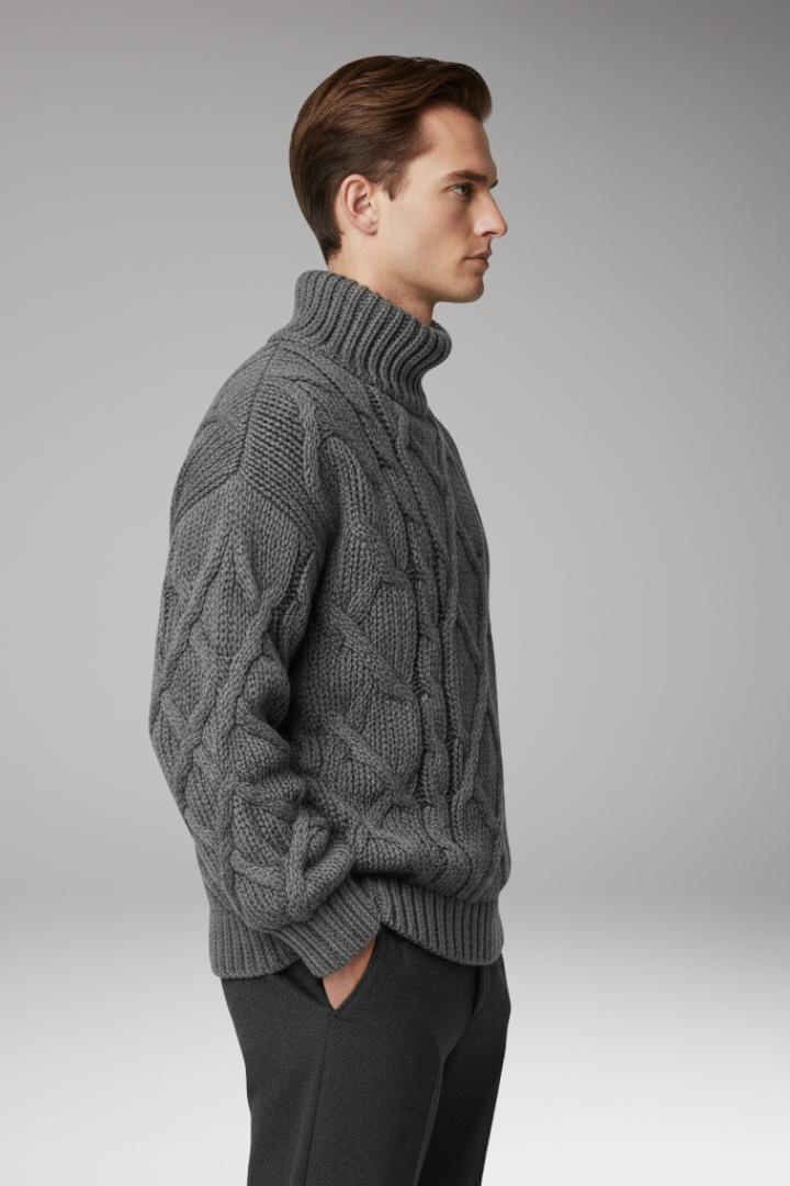 Men’s Jumper with Turtleneck and Cable Pattern